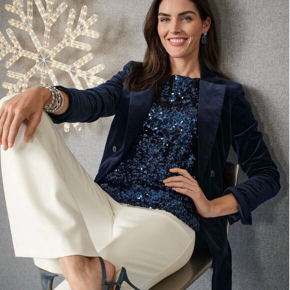 Talbots Blue Sequin Front Shell Sleeveless Tank Top - Picture 4 of 10